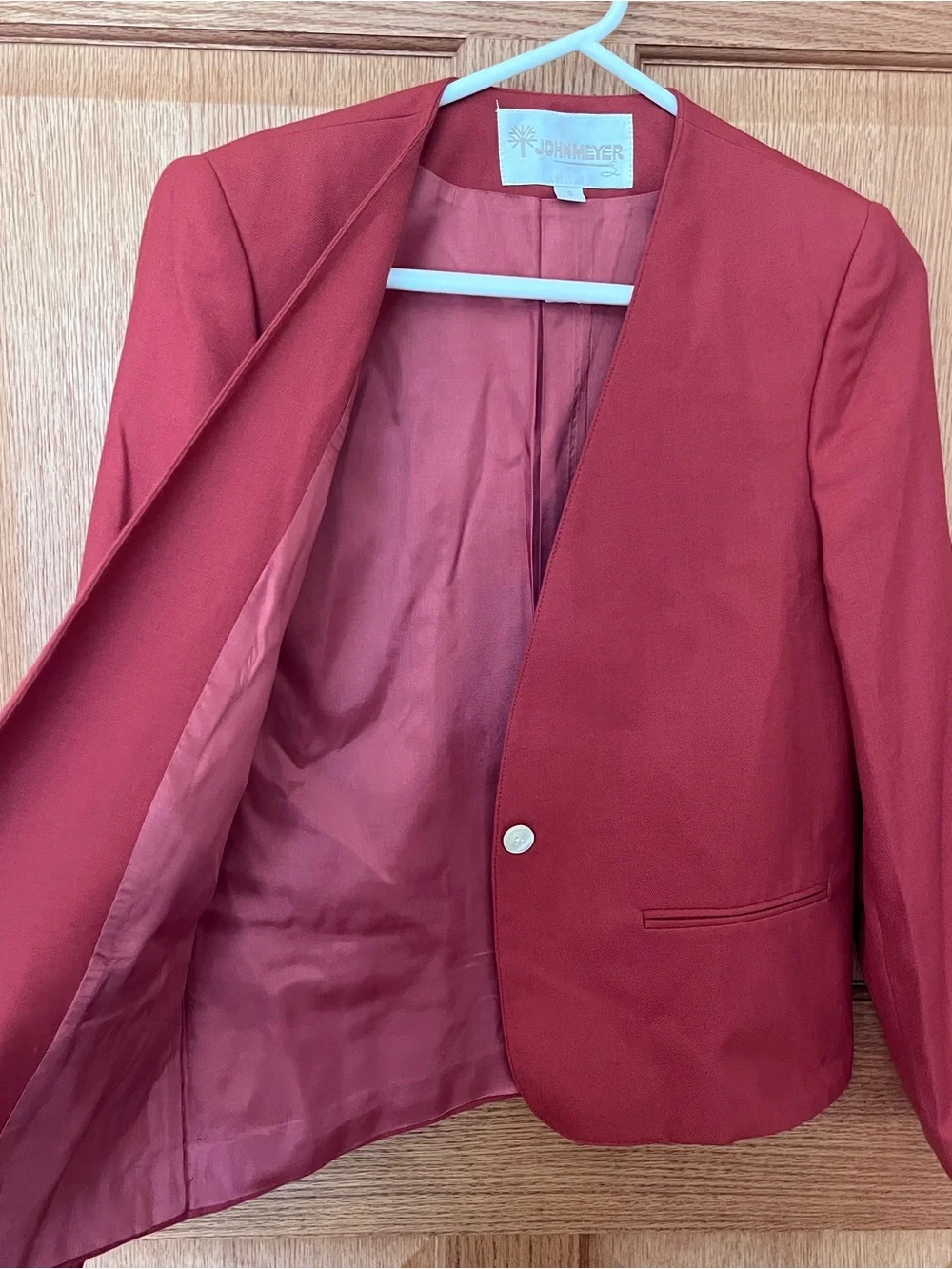Vintage John Meyer Women's Deep Red Two-Piece Skirt Suit